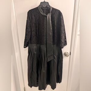 Eloquii Faux Leather and Lace Midi Dress